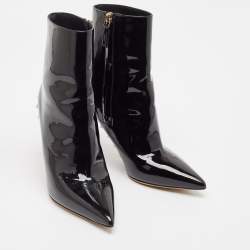 Pre Owned Valentino Black Patent Leather Rockstud Ankle Length Boots Size 38.5