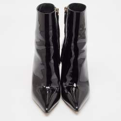 Pre Owned Valentino Black Patent Leather Rockstud Ankle Length Boots Size 38.5
