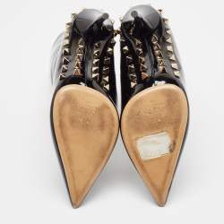 Pre Owned Valentino Black Patent Leather Rockstud Ankle Length Boots Size 38.5