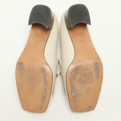 Pre Owned Valentino Off White Leather Embellished Fringe Detail Block Heel Pumps Size 37.5