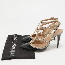 Pre Owned Valentino Black Leather and Patent Leather Rockstud Pumps Size 39