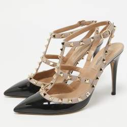 Pre Owned Valentino Black Leather and Patent Leather Rockstud Pumps Size 39