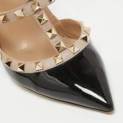 Pre Owned Valentino Black Leather and Patent Leather Rockstud Pumps Size 39