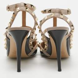 Pre Owned Valentino Black Leather and Patent Leather Rockstud Pumps Size 39