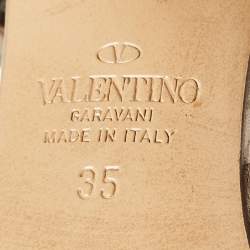 Pre Owned Valentino Metallic Beige Leather Rockstud Ankle Strap Sandals Size 35