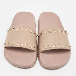 Valentino Dusty Pink Rubber Rockstud Slides Size 38