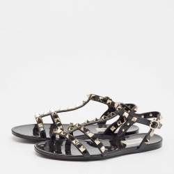 Valentino Black Rubber Rockstud Flat Sandals Size 36