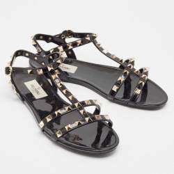 Valentino Black Rubber Rockstud Flat Sandals Size 36