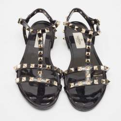 Valentino Black Rubber Rockstud Flat Sandals Size 36