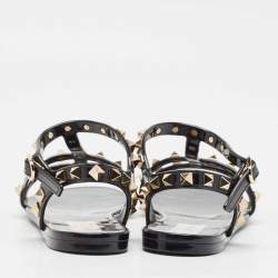 Valentino Black Rubber Rockstud Flat Sandals Size 36