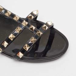 Valentino Black Rubber Rockstud Flat Sandals Size 36