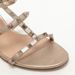Pre Owned Valentino Metallic Gold Leather Rockstud Slide Sandals Size 40