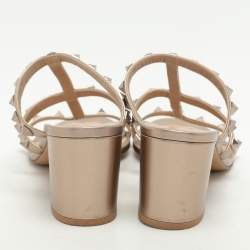Pre Owned Valentino Metallic Gold Leather Rockstud Slide Sandals Size 40