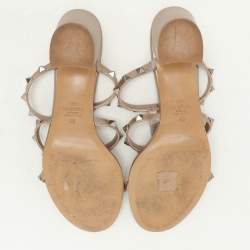 Pre Owned Valentino Metallic Gold Leather Rockstud Slide Sandals Size 40