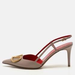 Pre Owned Valentino Beige Leather Escape V logo Pumps Size 40