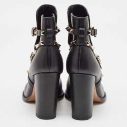 Pre Owned Valentino Black Leather Rockstud Ankle Boots Size 39