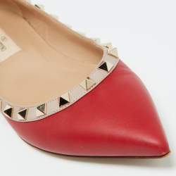 Valentino Red/Beige Leather Rockstud Ballet Flats Size 36.5