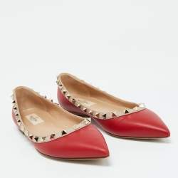 Valentino Red/Beige Leather Rockstud Ballet Flats Size 36.5