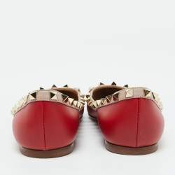 Valentino Red/Beige Leather Rockstud Ballet Flats Size 36.5