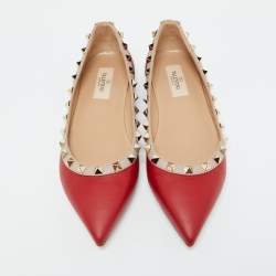 Valentino Red/Beige Leather Rockstud Ballet Flats Size 36.5