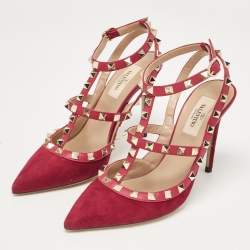 Pre Owned Valentino Purple Suede and Leather Rockstud Pumps Size 37