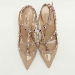 Valentino Beige Leather and Patent Leather Rockstud Pumps Size 40.5