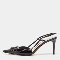 Valentino Black Patent Leather Escape V logo Slingback Pumps Size 41