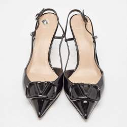 Valentino Black Patent Leather Escape V logo Slingback Pumps Size 41