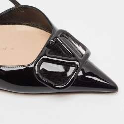 Valentino Black Patent Leather Escape V logo Slingback Pumps Size 41