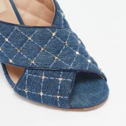 Pre Owned Valentino Blue Denim Rockstud Block Heel Mules Size 37