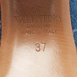 Pre Owned Valentino Blue Denim Rockstud Block Heel Mules Size 37