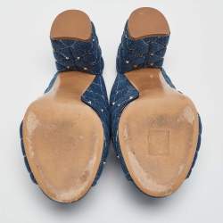 Pre Owned Valentino Blue Denim Rockstud Block Heel Mules Size 37
