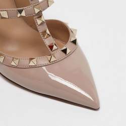 Valentino Beige Leather and Patent Leather Rockstud Pumps Size 39