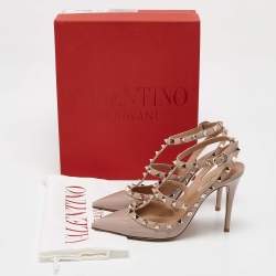 Valentino Beige Leather and Patent Leather Rockstud Pumps Size 39