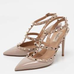 Valentino Beige Leather and Patent Leather Rockstud Pumps Size 39