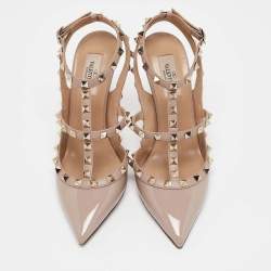 Valentino Beige Leather and Patent Leather Rockstud Pumps Size 39