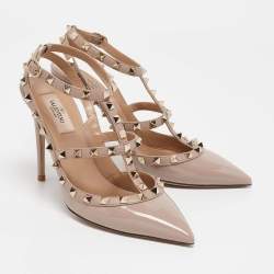 Valentino Beige Leather and Patent Leather Rockstud Pumps Size 39