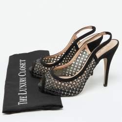Valentino Black Mesh and Suede Crystal Embellished Peep Toe Pumps Size 38.5