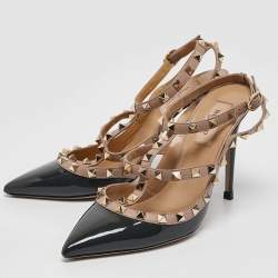 Valentino Beige/ Green Patent and Leather Rockstud Pumps Size 38