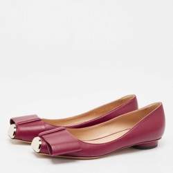 Pre Owned Valentino Dark Red Leather Half Bow Ballet Flats Size 37