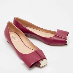Pre Owned Valentino Dark Red Leather Half Bow Ballet Flats Size 37