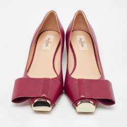 Pre Owned Valentino Dark Red Leather Half Bow Ballet Flats Size 37