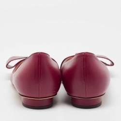 Pre Owned Valentino Dark Red Leather Half Bow Ballet Flats Size 37
