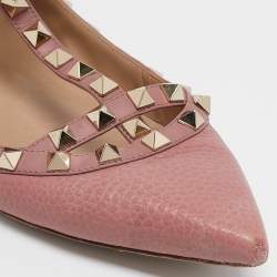 Pre Owned Valentino Pink Leather Rockstud Ballet Flats Size 37.5
