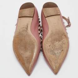 Pre Owned Valentino Pink Leather Rockstud Ballet Flats Size 37.5