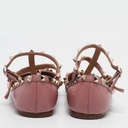 Pre Owned Valentino Pink Leather Rockstud Ballet Flats Size 37.5