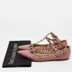 Pre Owned Valentino Pink Leather Rockstud Ballet Flats Size 37.5