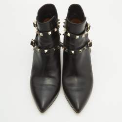 Valentino Black Leather Rockstud Ankle Length Boots Size 41