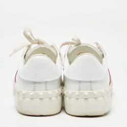 Valentino White/Pink Leather Rockstud Low Top Sneakers Size 38