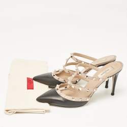 Pre Owned Valentino Black/Dusty Pink Leather Rockstud Mules Size 41